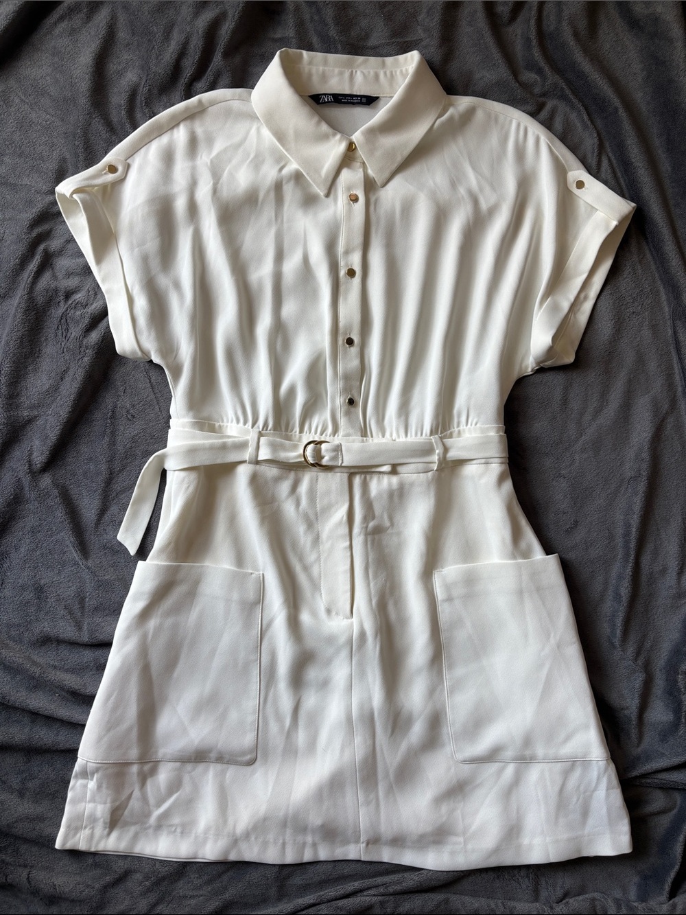 Zara White Shirtwaist Mini Dress with Belt
